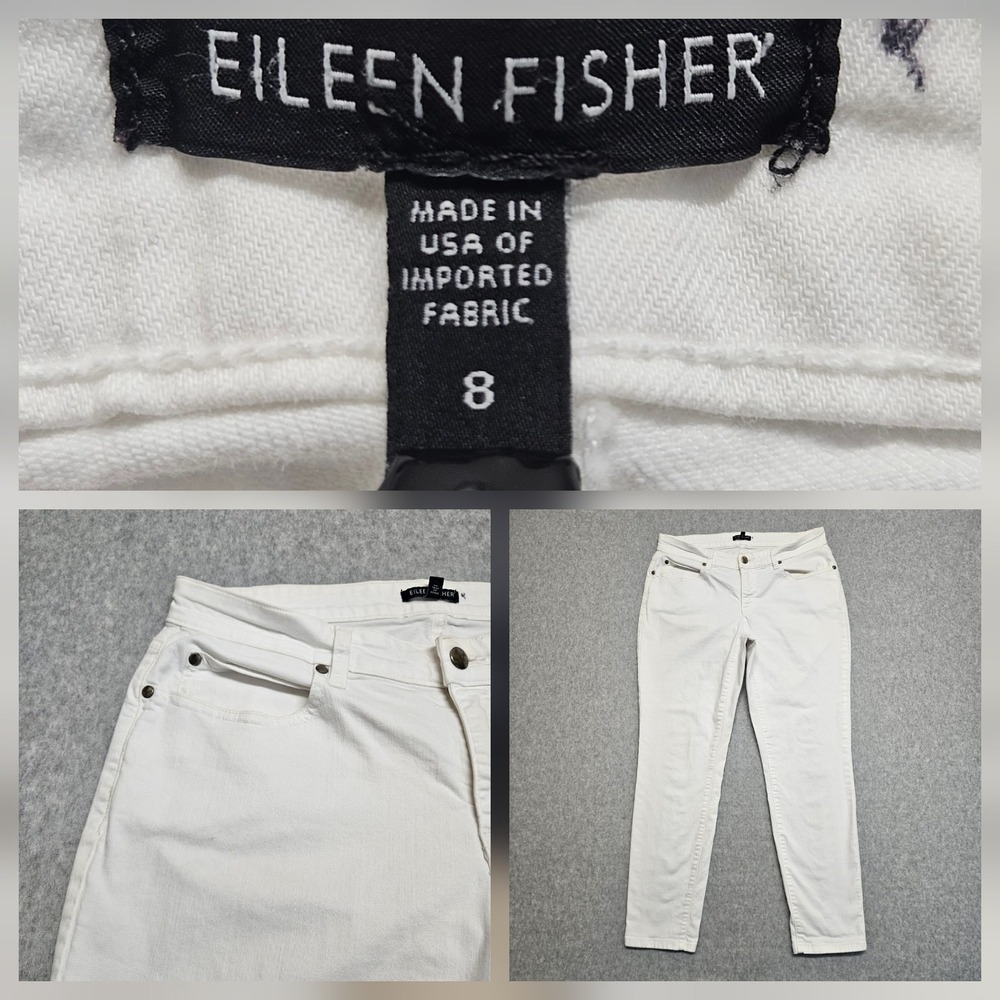 Eileen Fisher Jeans Womens 8 White Organic Cotton Blend Stretch‎ Denim